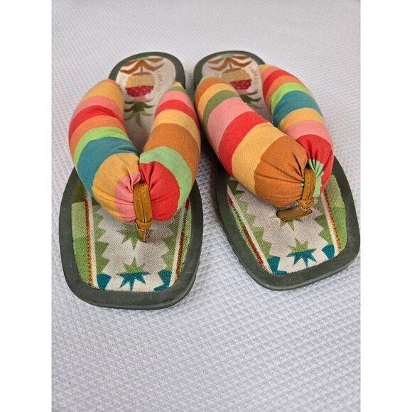 Farm Rio Colorful Stripe Fabric Sandals Padded Pineapple Flip-Flops Womens 7 - Picture 4 of 7